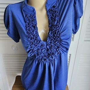 Chic Women's Blue Ruffle Blouse Like New 1X